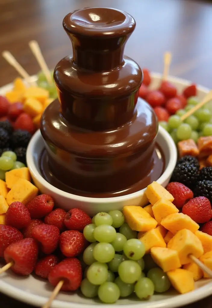 28 Wedding Shower Fruit Tray Ideas That Look Beautiful - 23. Fruity Fondue Fountain
