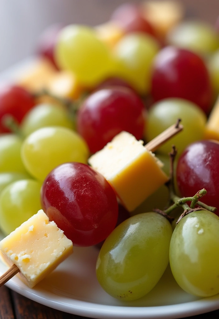 28 Wedding Shower Fruit Tray Ideas That Look Beautiful - 28. Grape and Cheese Skewers