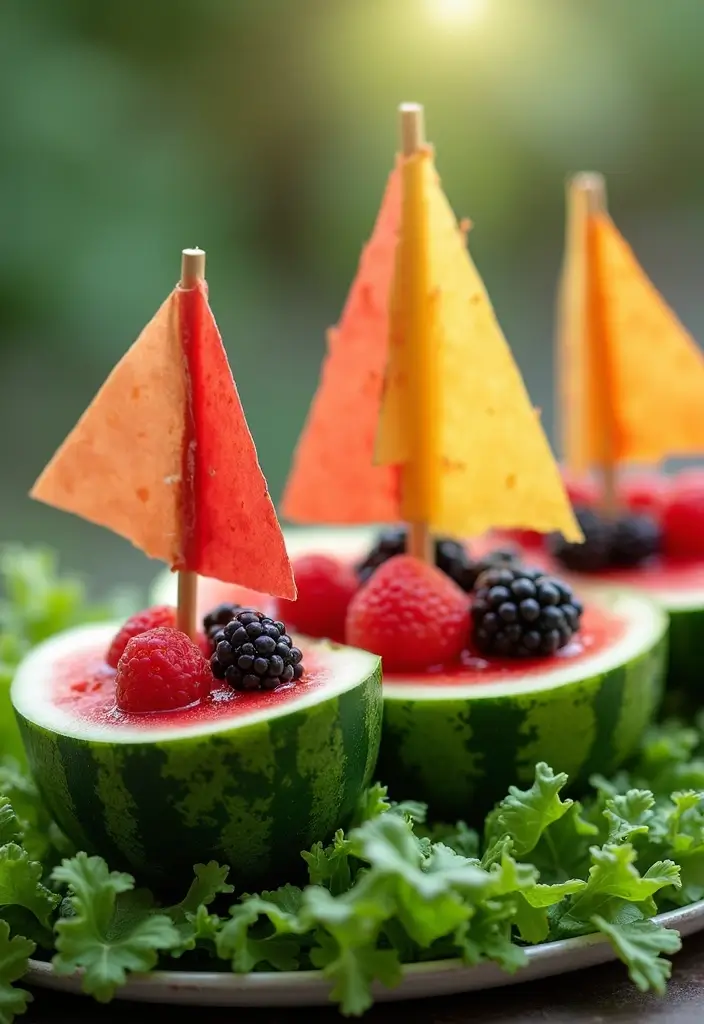 28 Wedding Shower Fruit Tray Ideas That Look Beautiful - 7. Creative Watermelon Sailboats