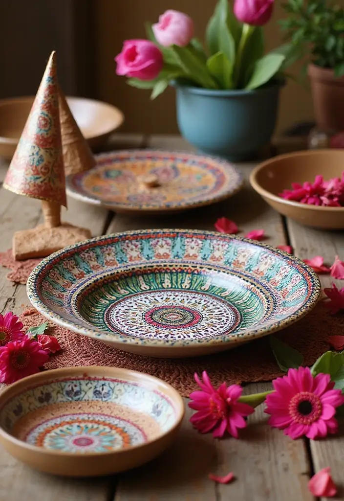 29 Mehndi Platter Ideas That Look Beautiful In Pictures - 10. Themed Collections: Cultural Art Plates