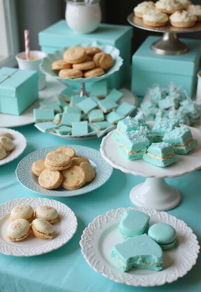 29 Tiffany And Company Party Ideas With Elegant Blue Touches - 13. Tiffany Blue Sweets Bar