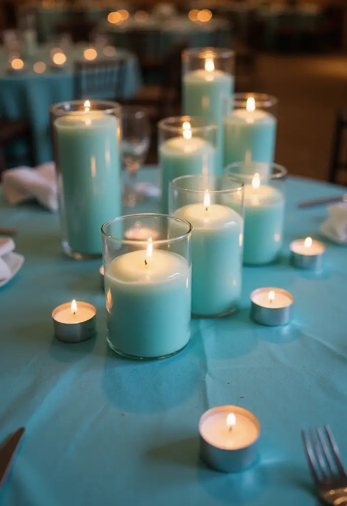 29 Tiffany And Company Party Ideas With Elegant Blue Touches - 18. Tiffany Blue Candles