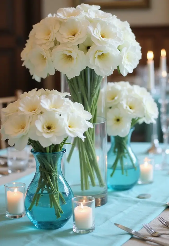 29 Tiffany And Company Party Ideas With Elegant Blue Touches - 2. Elegant Blue Centerpieces