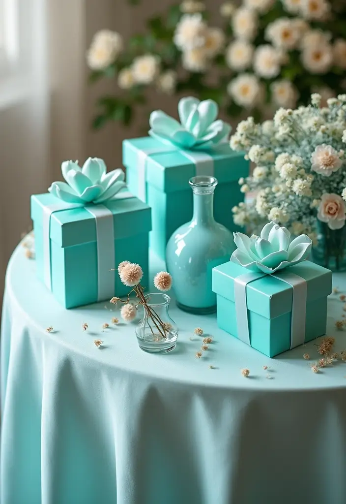 29 Tiffany And Company Party Ideas With Elegant Blue Touches - 7. Gift Table with Tiffany Blue Accents