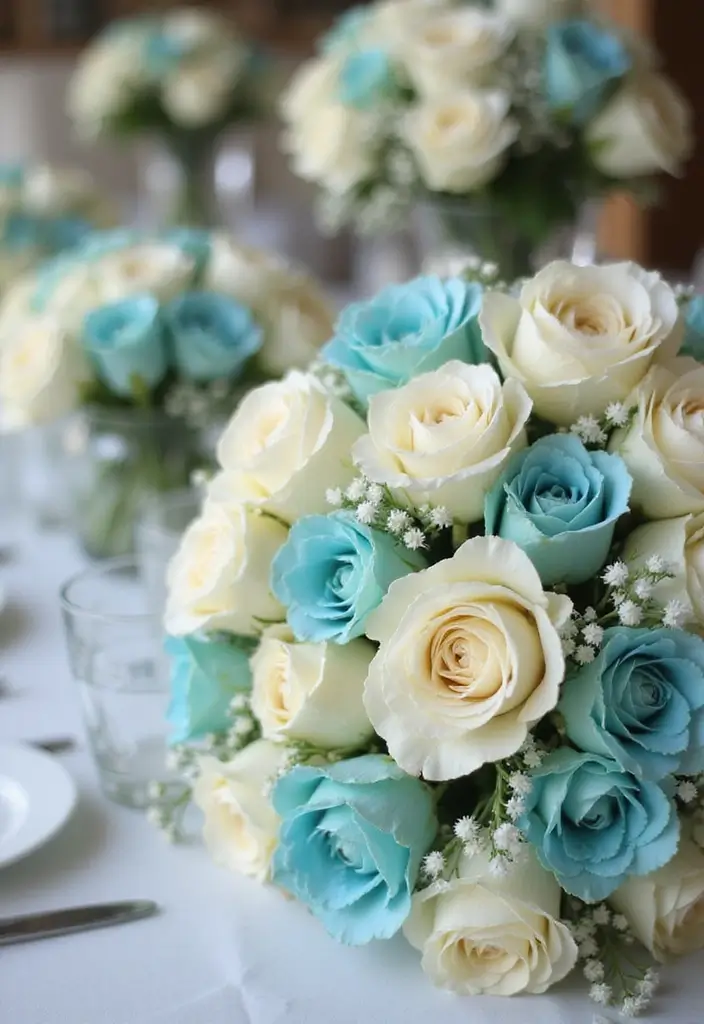 29 Tiffany And Company Party Ideas With Elegant Blue Touches - 9. Tiffany Blue Flower Arrangements