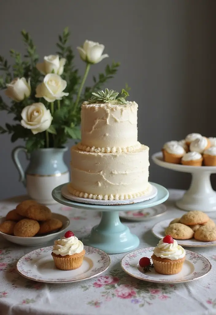 29 Vintage Bridal Shower Ideas With Retro Charm - 7. Vintage Cake Stand Display