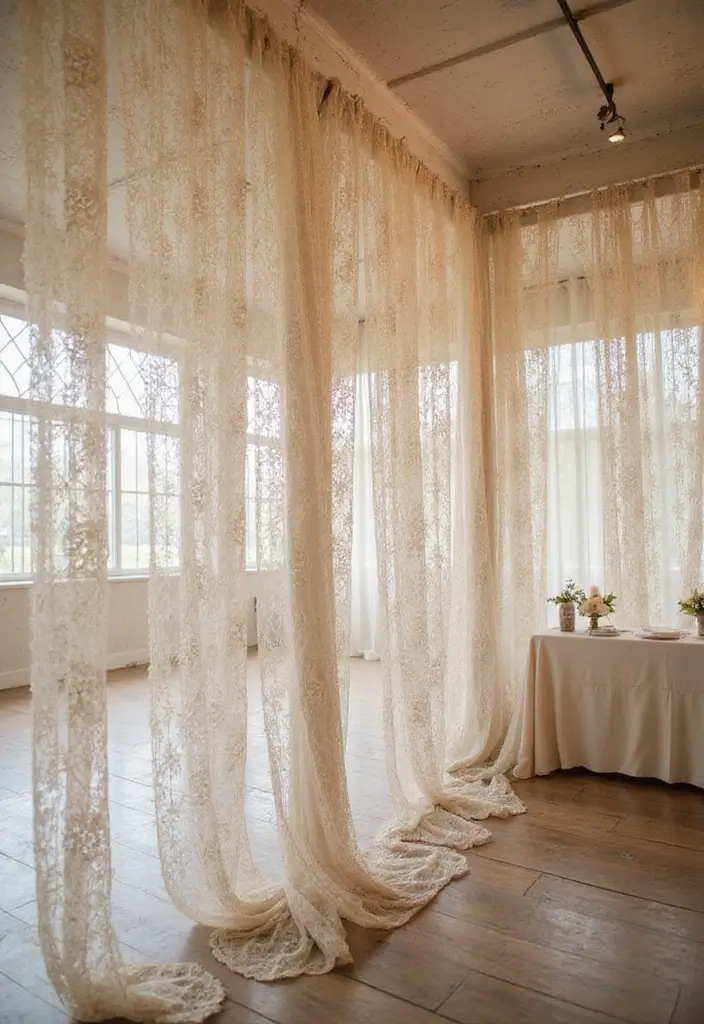 29 Wedding Drapery Ideas That Transform Any Venue - 16. Vintage Lace Layers
