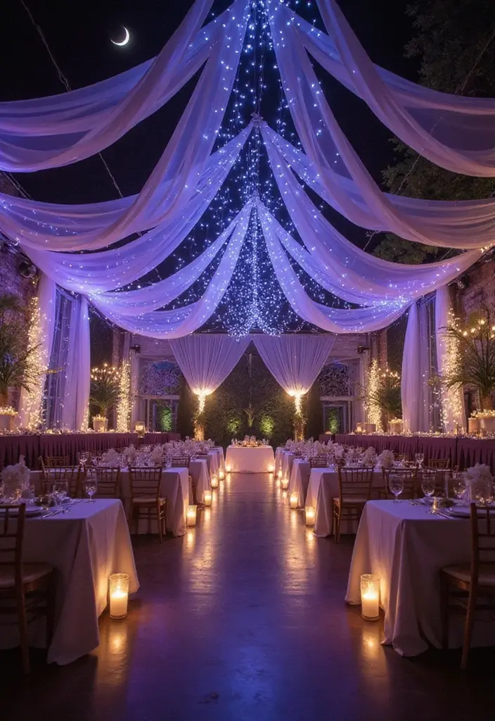 29 Wedding Drapery Ideas That Transform Any Venue - 18. Twinkling Stars with Draped Fabrics
