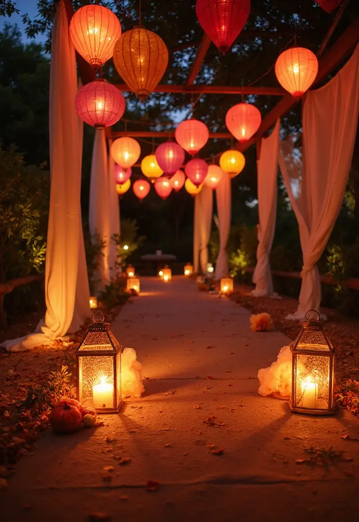 29 Wedding Drapery Ideas That Transform Any Venue - 21. Colorful Lanterns with Drapery