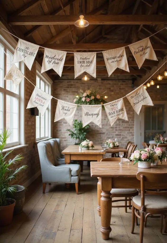29 Wedding Drapery Ideas That Transform Any Venue - 28. Rustic Fabric Banners