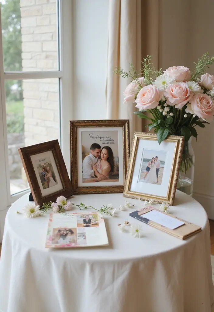 29 Wedding Photo Display Ideas That Tell Your Love Story - 10. Picture Frames with Quotes