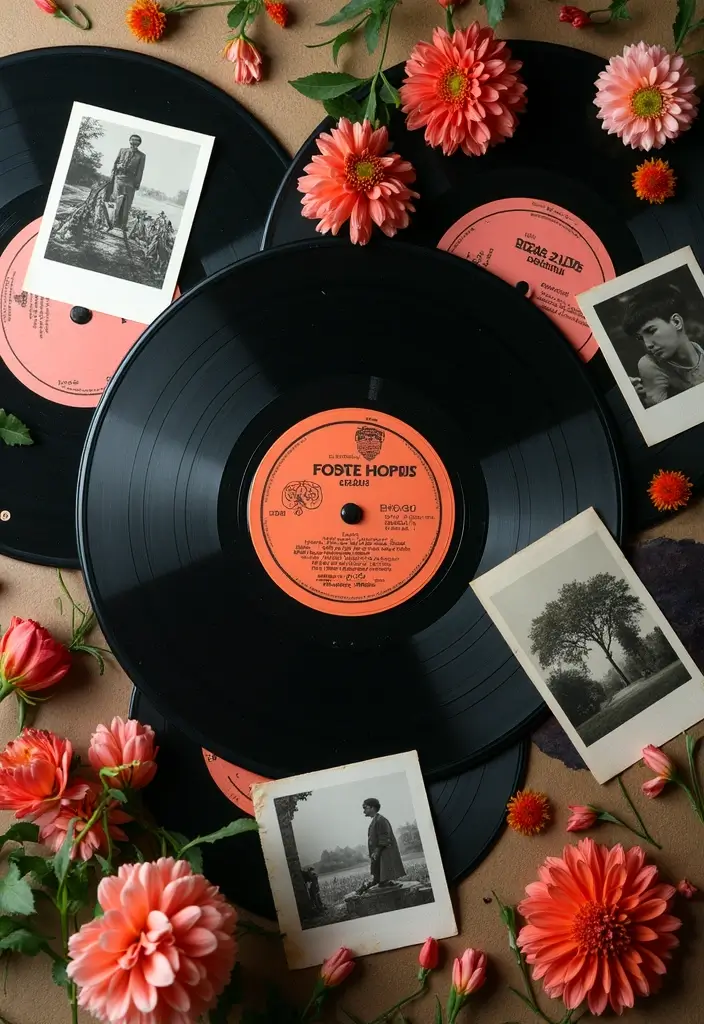 29 Wedding Photo Display Ideas That Tell Your Love Story - 11. Vintage Vinyl Record Display