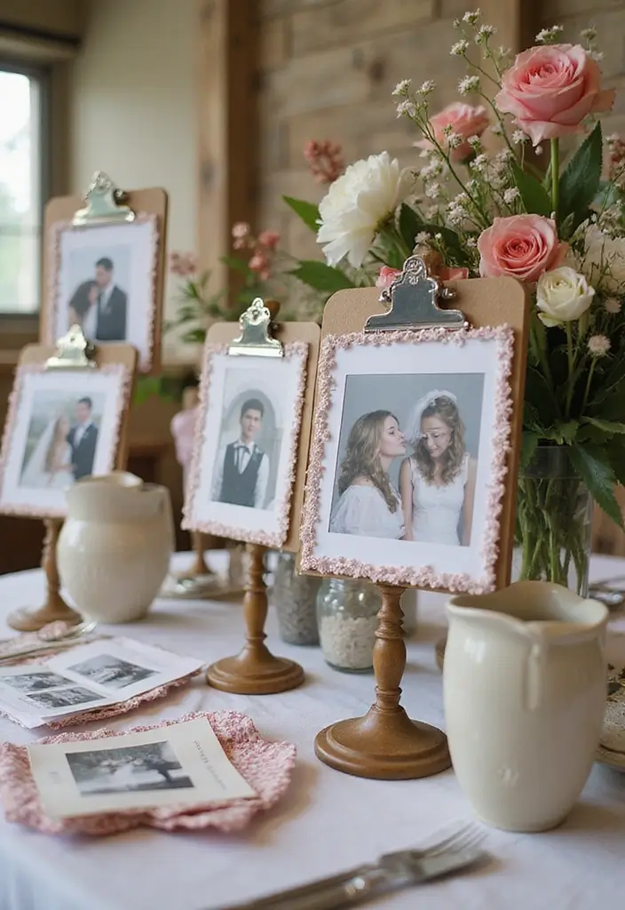 29 Wedding Photo Display Ideas That Tell Your Love Story - 16. Photo Clipboards