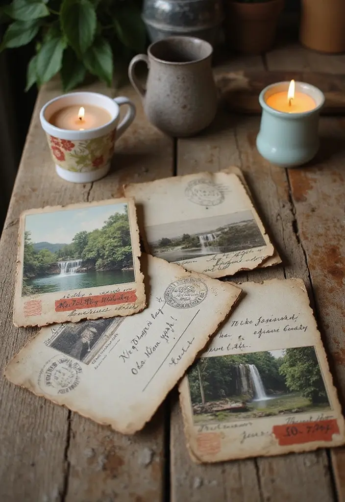 29 Wedding Photo Display Ideas That Tell Your Love Story - 23. Vintage Postcard Display