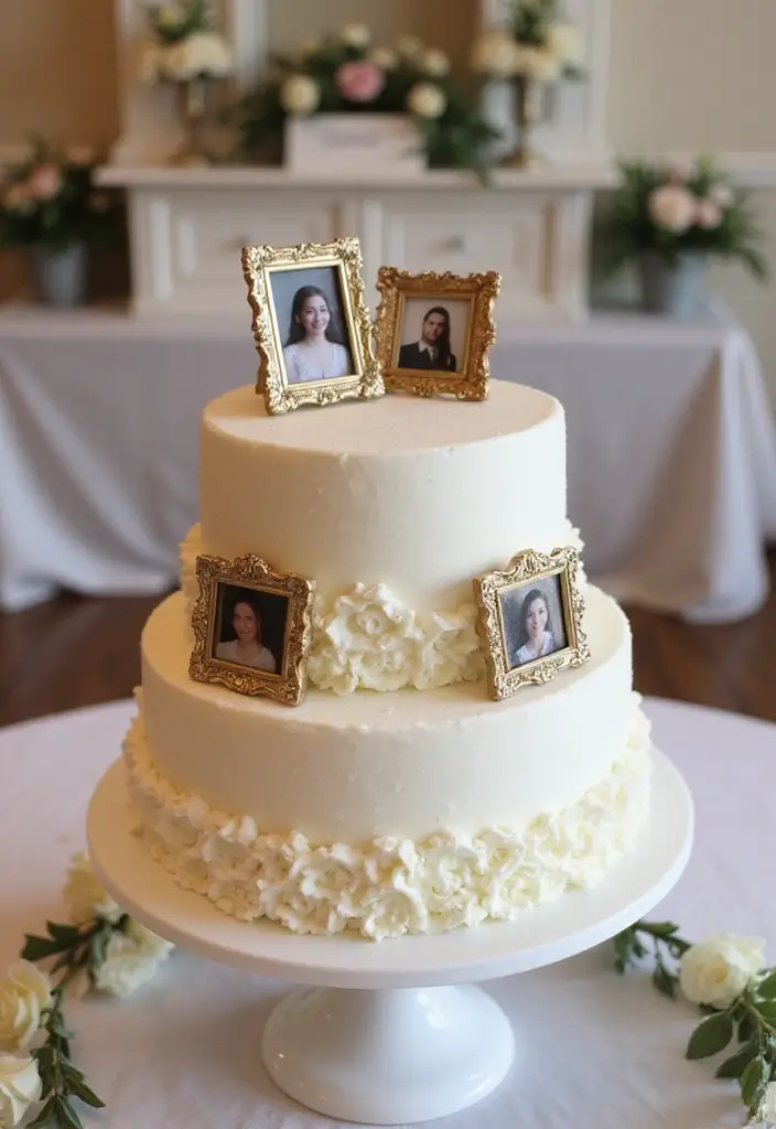 29 Wedding Photo Display Ideas That Tell Your Love Story - 26. Picture Perfect Cake Topper