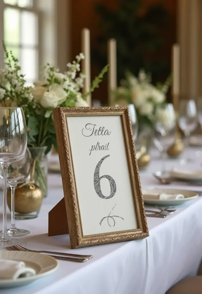 29 Wedding Photo Display Ideas That Tell Your Love Story - 5. Framed Table Numbers with Photos
