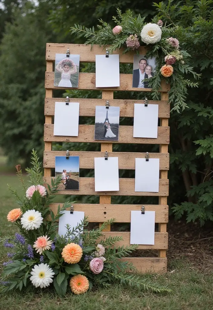 29 Wedding Photo Display Ideas That Tell Your Love Story - 7. Wooden Pallet Display