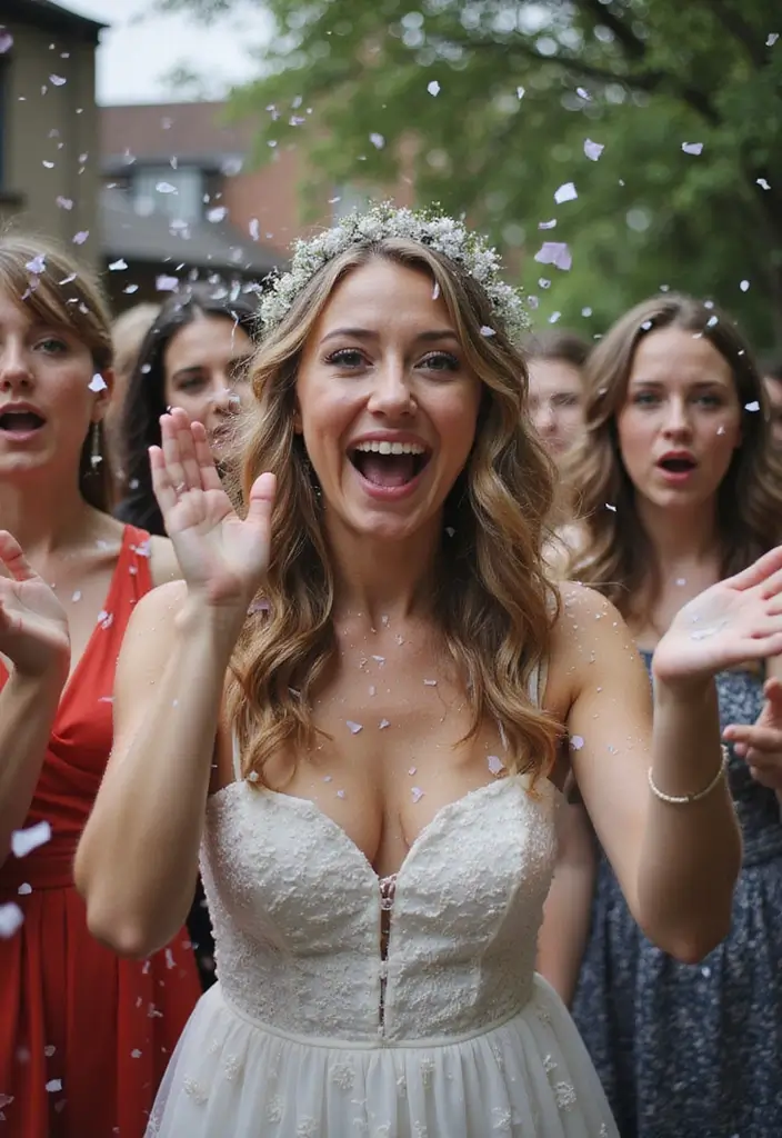 29 Wedding Photo Ideas: Funny And Candid Moments - 18. The Surprise Confetti Attack