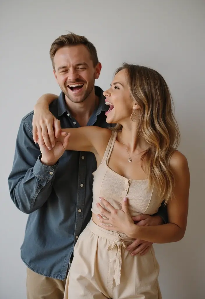 29 Wedding Photo Ideas: Funny And Candid Moments - 25. The Couple’s Quirky Pose Challenge