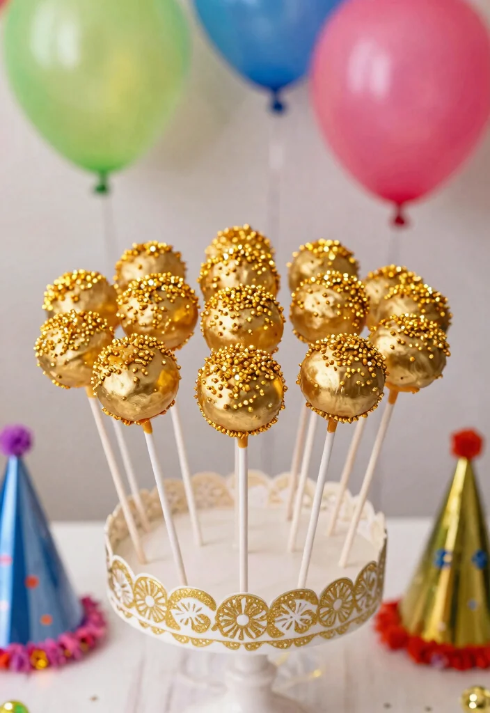 17 50th Anniversary Cake Ideas That Shine With Gold - 17. Gold Anniversary Cake Pops 1