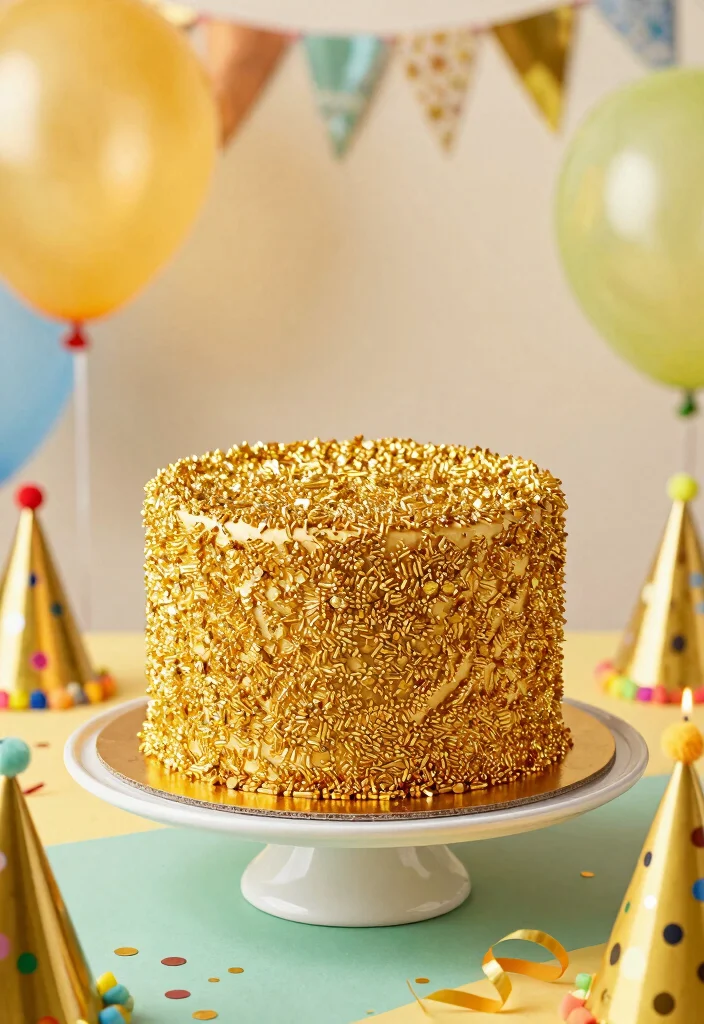 17 50th Anniversary Cake Ideas That Shine With Gold - 8. Gold Sprinkle Cake 1