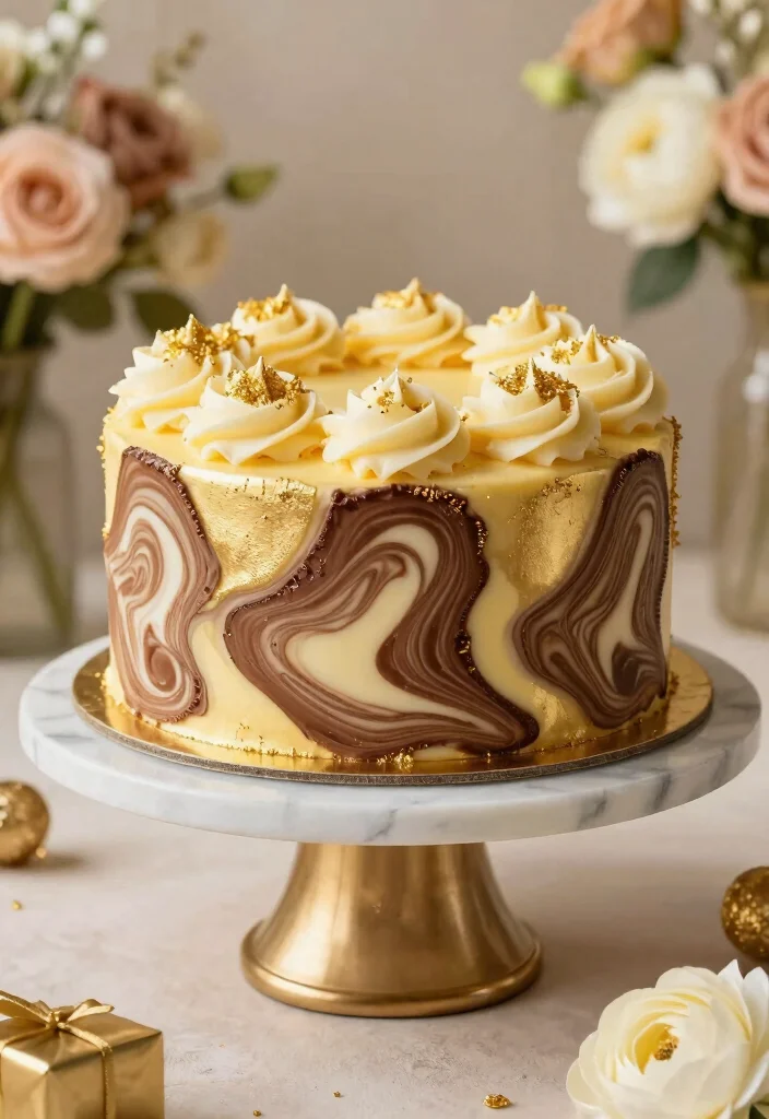17 50th Anniversary Cake Ideas That Shine With Gold - 9. Gold Marble Cake 1