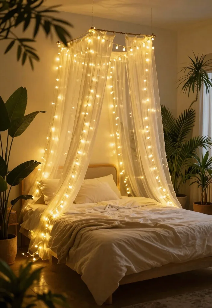 17 Anniversary Room Decoration Ideas That Feel Romantic - 4. Romantic String Lights 1
