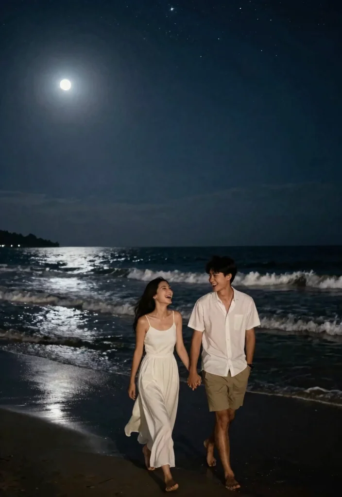 17 Beach Prenup Photoshoot Ideas That Feel Natural - 12. Starry Night Beach Walk 1