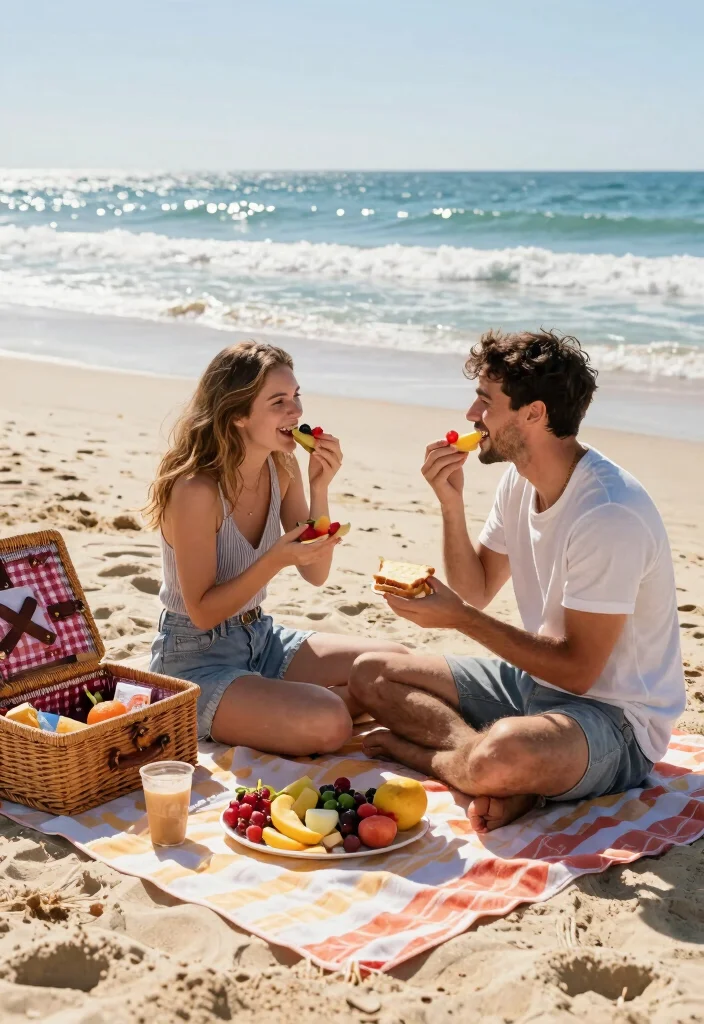 17 Beach Prenup Photoshoot Ideas That Feel Natural - 7. Beach Towel Picnic 1
