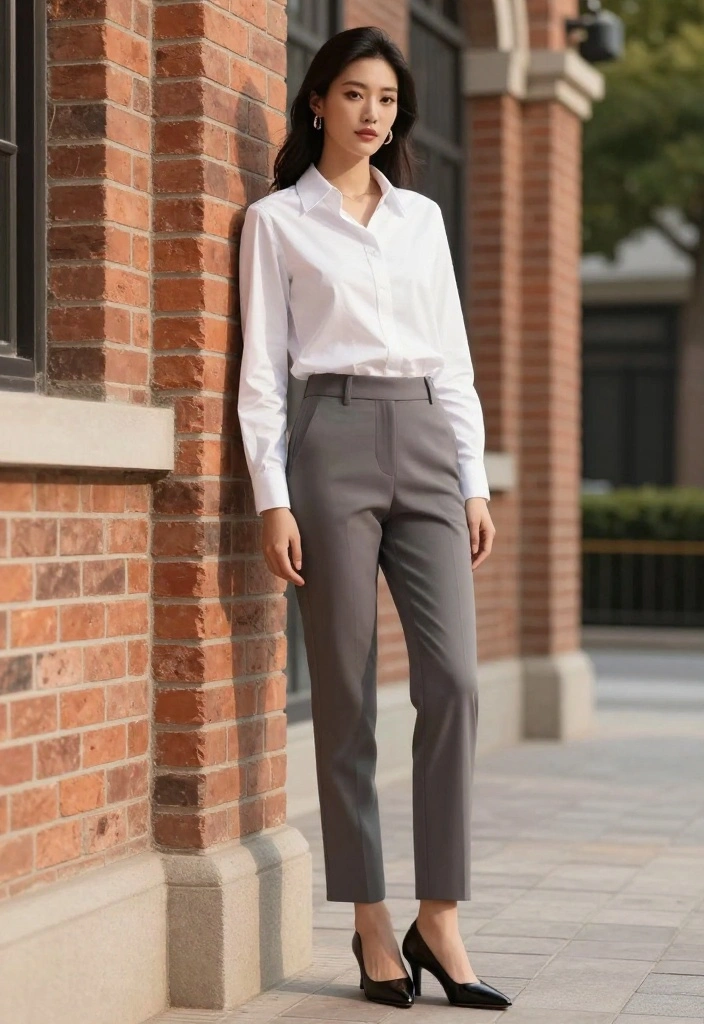17 Grad Photo Outfit Ideas To Look Your Best - 3. Classic White Shirt and Trousers 1