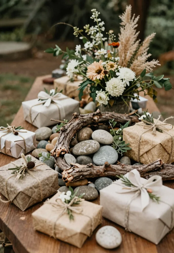17 Wedding Gift Table Ideas That Look Polished - 15. Nature-Inspired with Elements from Your Environment 1