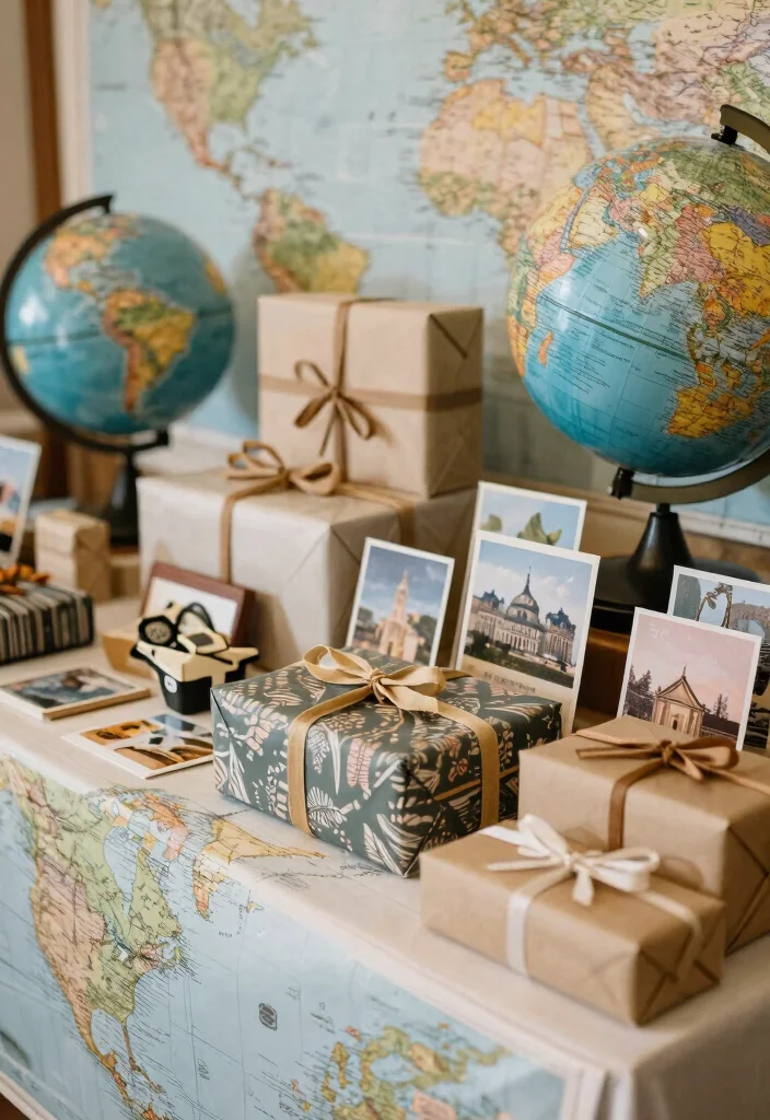 17 Wedding Gift Table Ideas That Look Polished - 16. Travel-Inspired with Global Flavor 1