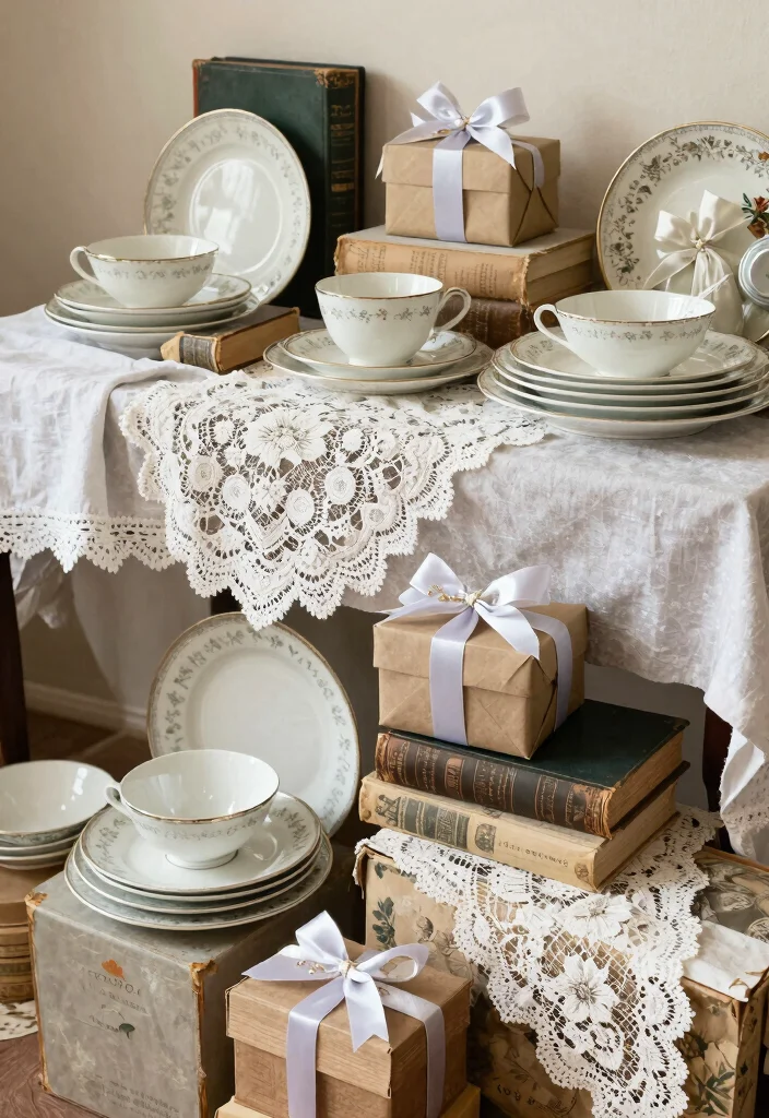17 Wedding Gift Table Ideas That Look Polished - 2. Vintage Chic with Upcycled Décor 1