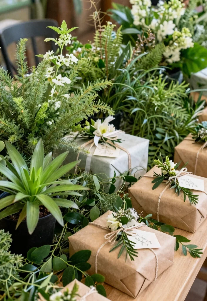 17 Wedding Gift Table Ideas That Look Polished - 3. Botanical Beauty with Plant Favor Gifts 1