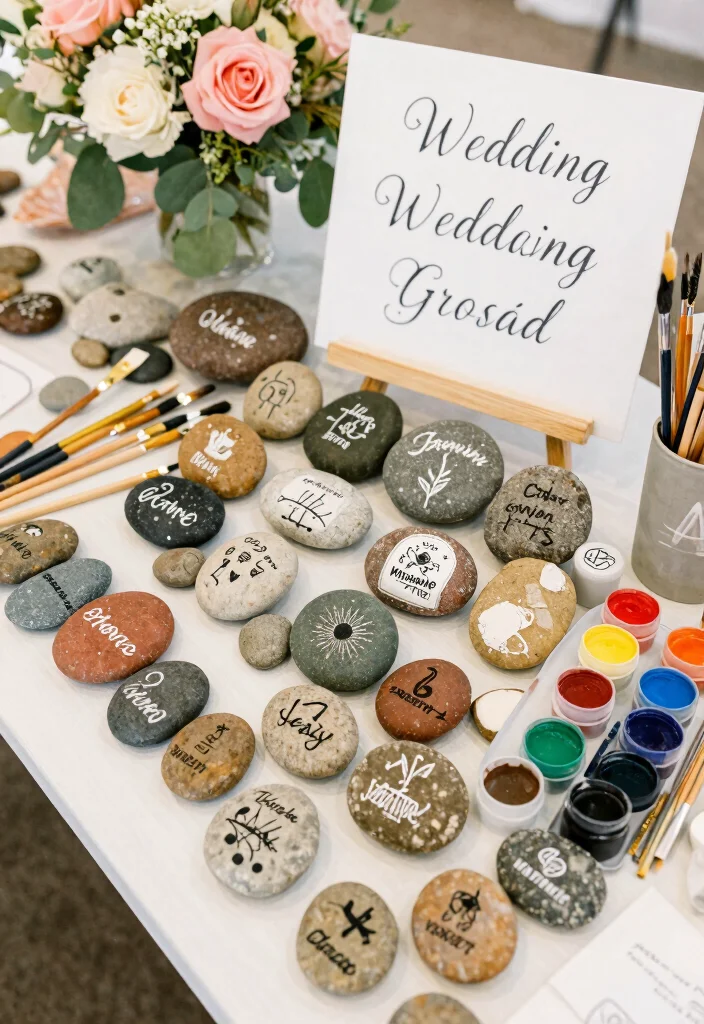 17 Wedding Guest Book Table Ideas That Stand Out - 11. Hand-painted Rock Guest Book 1