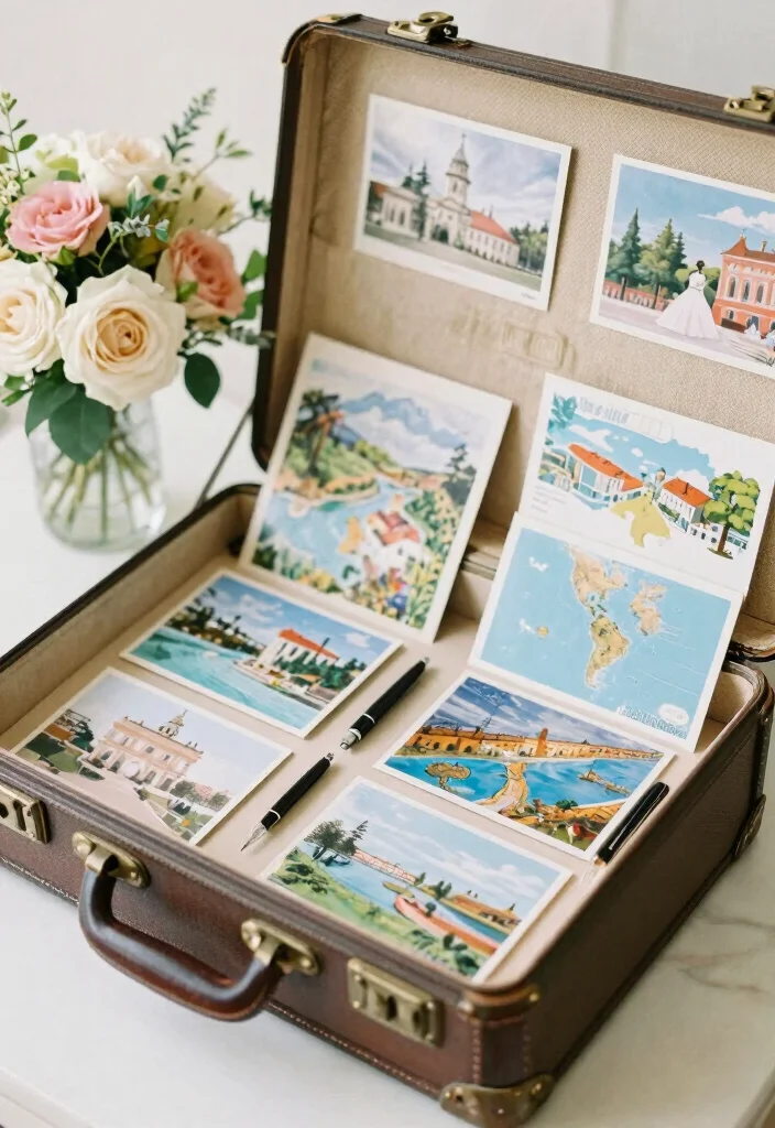 17 Wedding Guest Book Table Ideas That Stand Out - 2. Vintage Postcards 1
