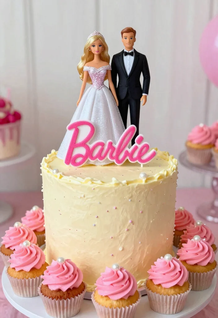 18 Barbie Bridal Shower Ideas That Radiate Glamour - 2. Barbie-Themed Bride and Groom Cake Topper 1