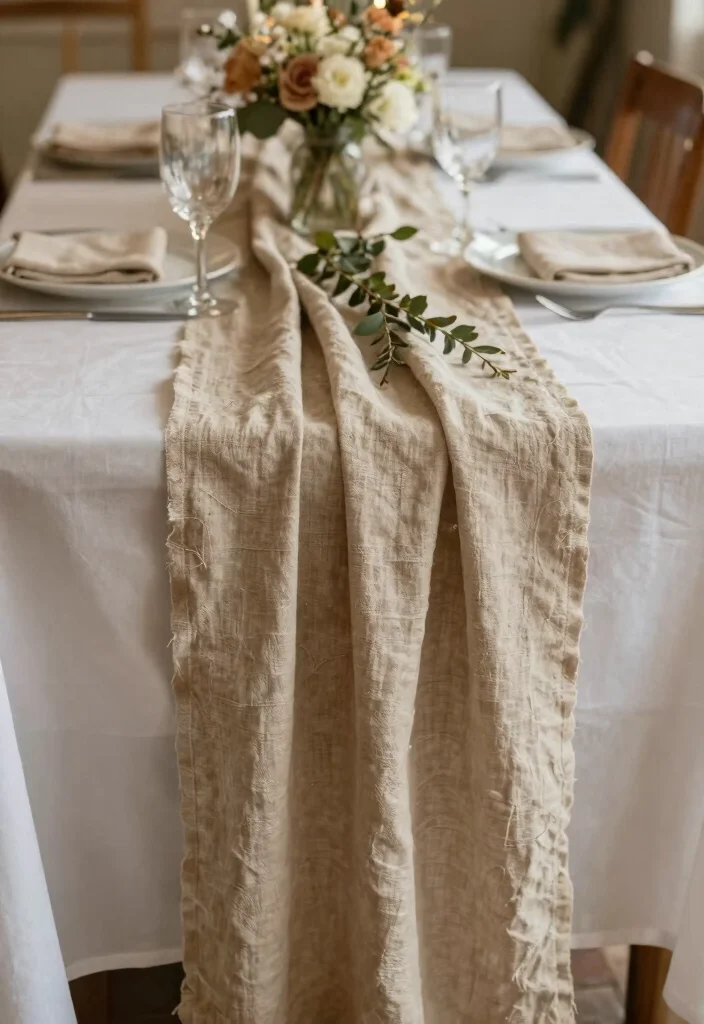 18 Bridal Shower Home Decor Ideas That Elevate Any Space - 11. Natural Fabric Table Runners 1
