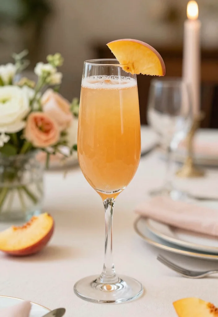 18 Bridal Shower Mimosa Bar Ideas Guests Will Love - 4. Peach Bellini Mimosa 1