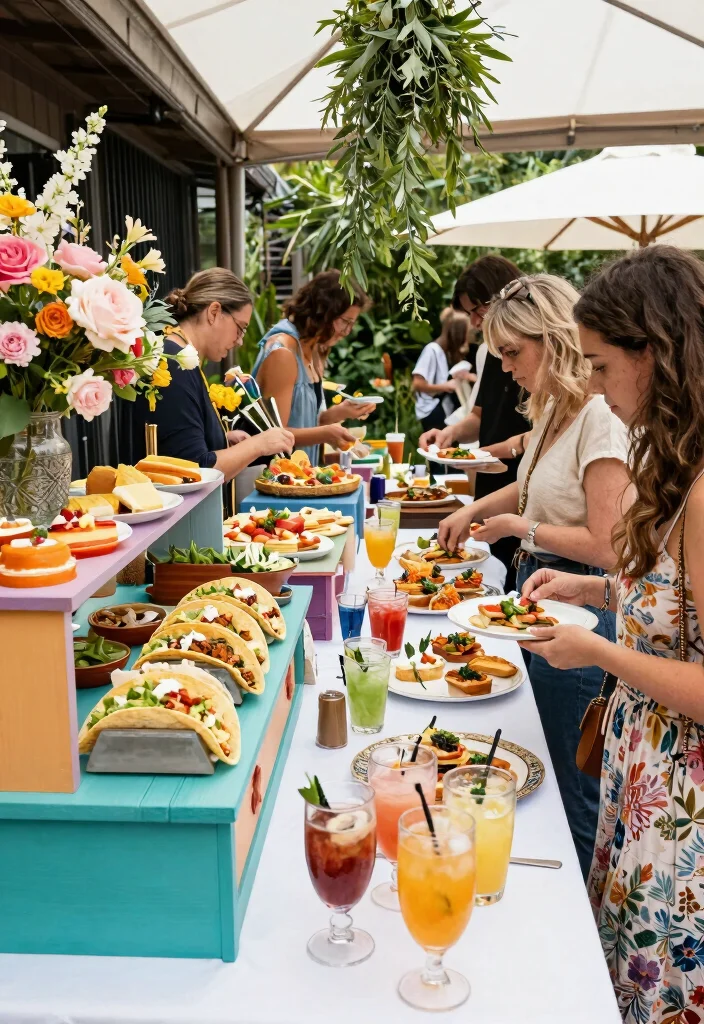 18 Bridal Shower Outdoor Ideas That Feel Bright and Fun - 6. Interactive Food Stations 1