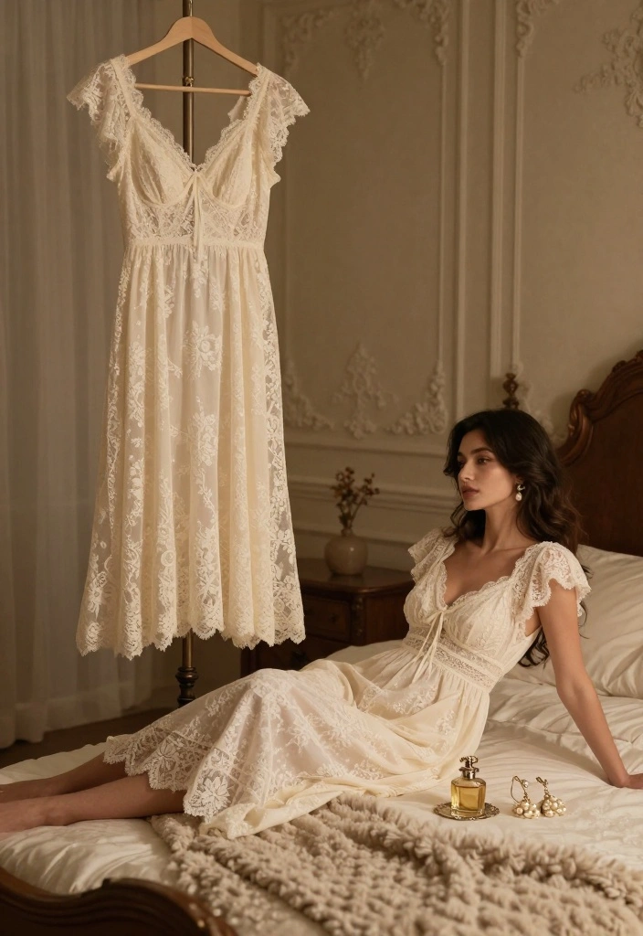 18 Bride Getting Ready Outfit Ideas That Photograph Perfectly - 6. Vintage Lace Nightgown 1