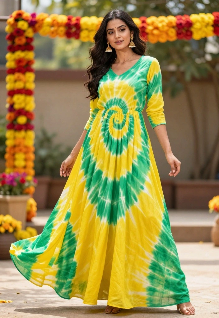 18 Haldi Outfit Ideas That Shine in Every Photo - 4. Tie-Dye Dress 1