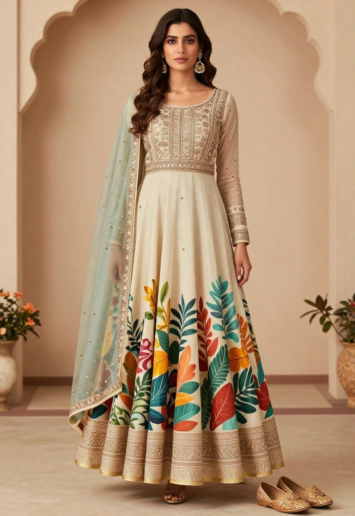 18 Haldi Outfit Ideas That Shine in Every Photo - 5. Anarkali with Organic Prints 1