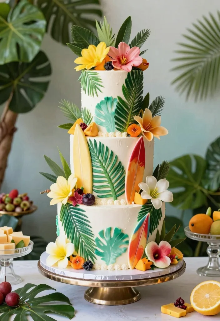 18 Hawaiian Bridal Shower Ideas That Feel Tropical - 12. Themed Cake Design 1