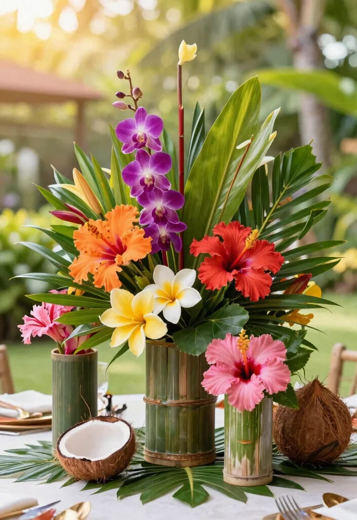 18 Hawaiian Bridal Shower Ideas That Feel Tropical - 2. Tropical Floral Arrangements 1