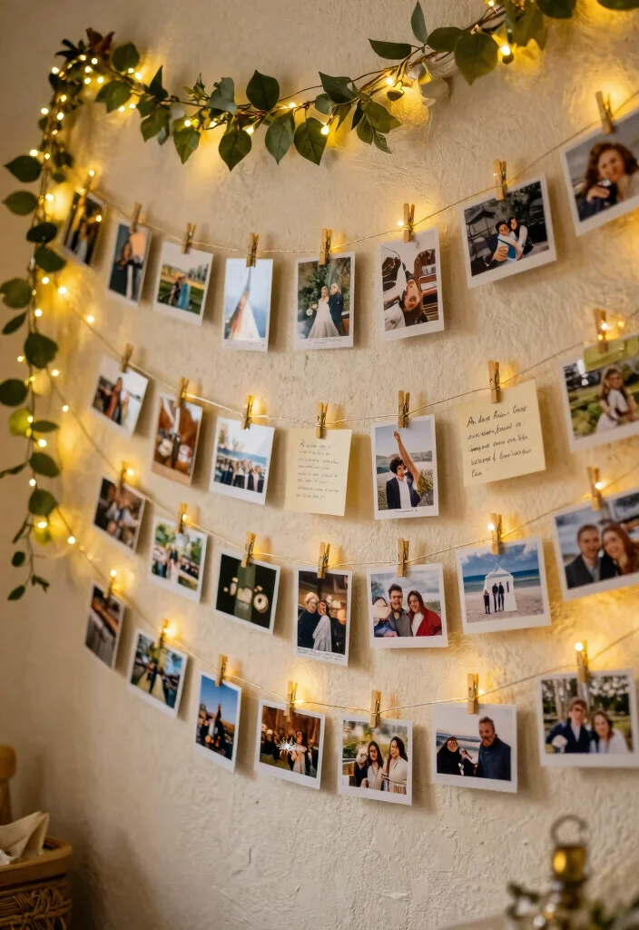 18 Meaningful 20th Anniversary Party Ideas for Couples - 2. Memory Lane Photo Wall 1