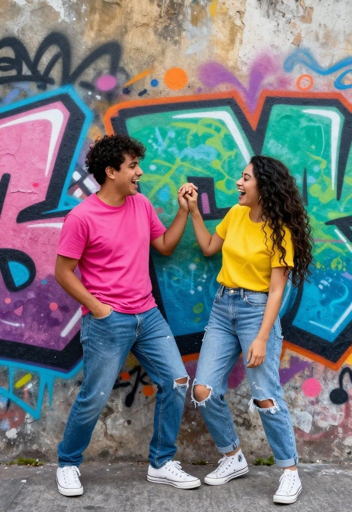 18 Post Wedding Photoshoot Ideas That Capture Joy - 16. Artistic Graffiti Wall 1