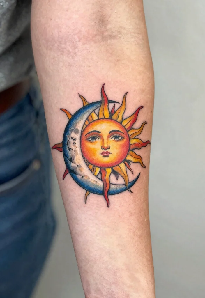 18 Wedding Anniversary Tattoo Ideas That Symbolize Forever - 13. Sun and Moon 1