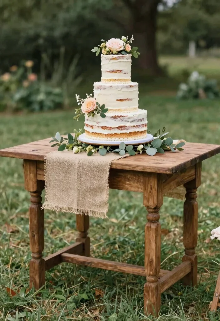 18 Wedding Cake Table Ideas That Elevate Dessert Displays - 13. Farmhouse Style Table 1