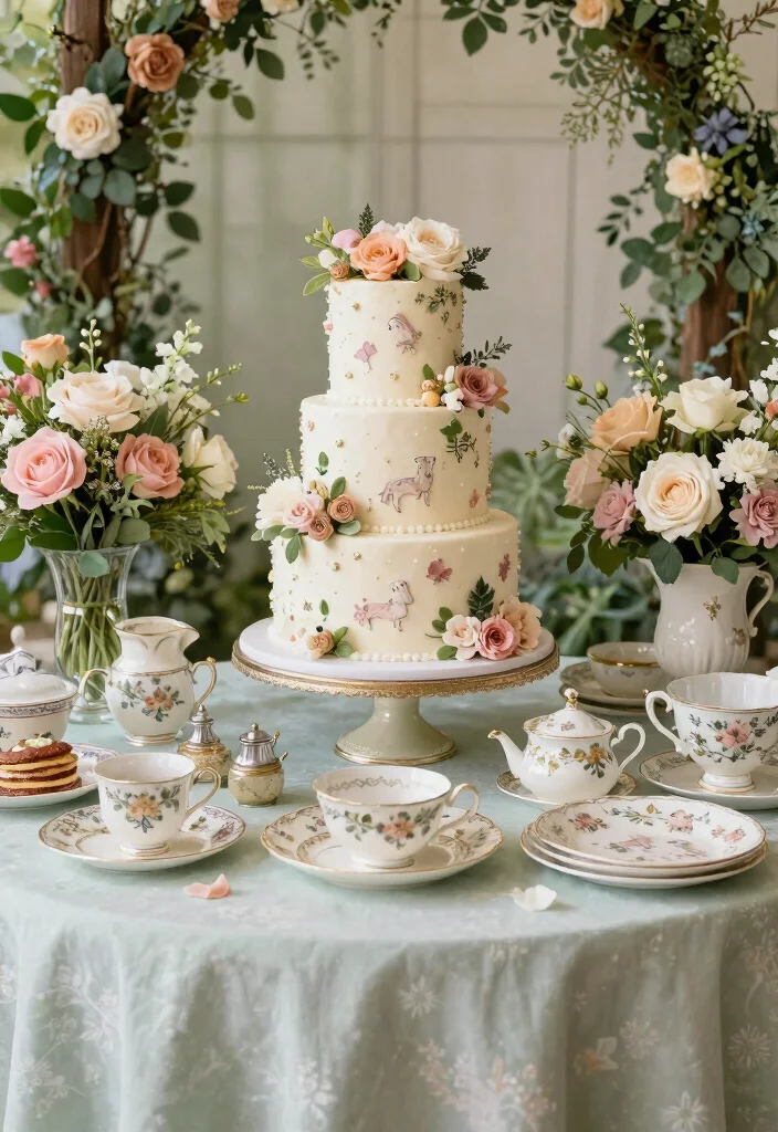 18 Wedding Cake Table Ideas That Elevate Dessert Displays - 17. Themed Cake Table 1